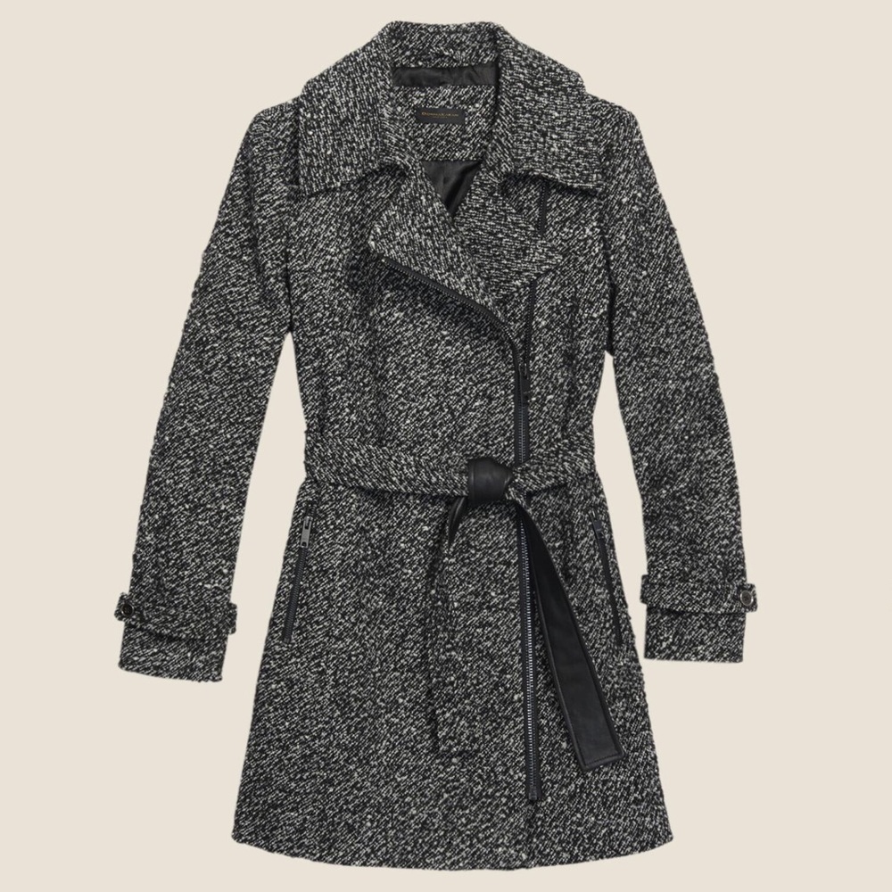 Authentic Donna Karen Asymmetrical Zip Tweed Coat